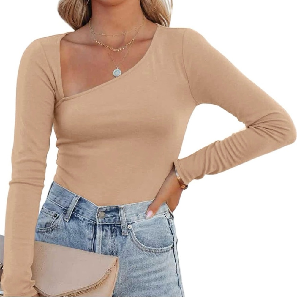 Long Sleeve Asymmetrical Neck Ribbed Knit Bodysuit